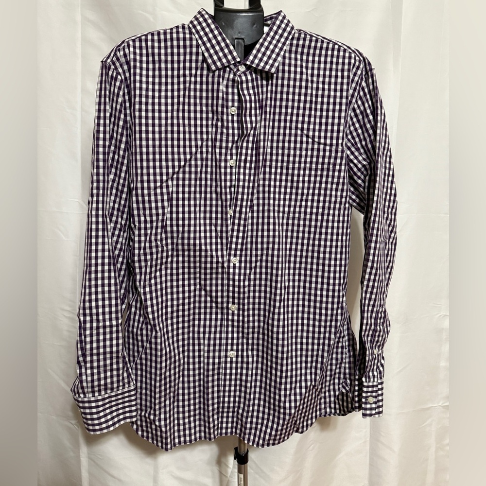J Crew Purple Gingham Check Button Down Shirt Wrinkle Free XL